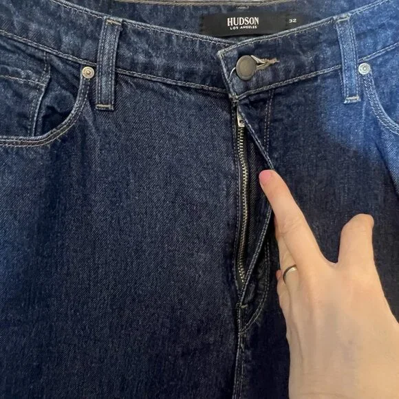Hudson Anthropologie Women Jeans Holly Wide Leg Cropped Size 32 Blue Denim Zip - Picture 15 of 16